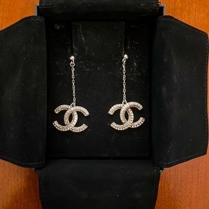 Chanel Crystal Dangle Drop Earrings in Silver